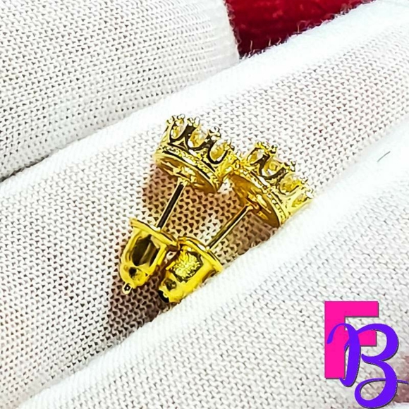 2 CTW 14k Yellow Gold Kings Crown Earrings - Picture 5 of 9